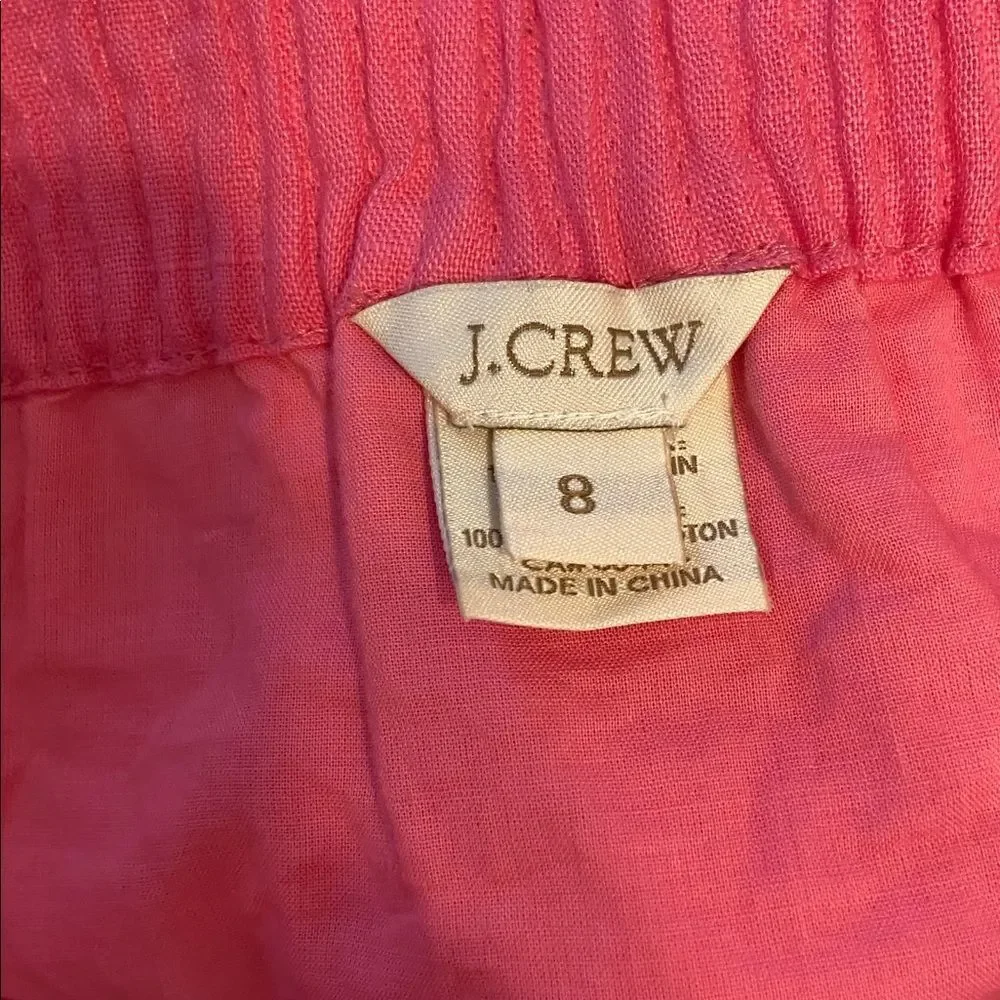 J. Crew Pink Paperbag Waist 100% Linen Chic Pocketed Skirt Size 8